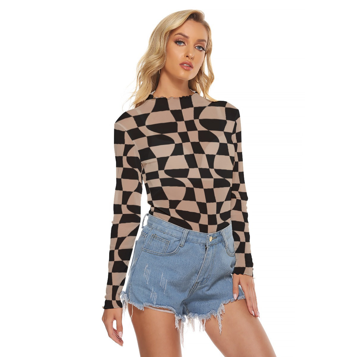 Warped Harlequin Mesh Long-Sleeve